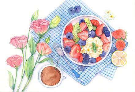 水彩绘画水果沙拉图片