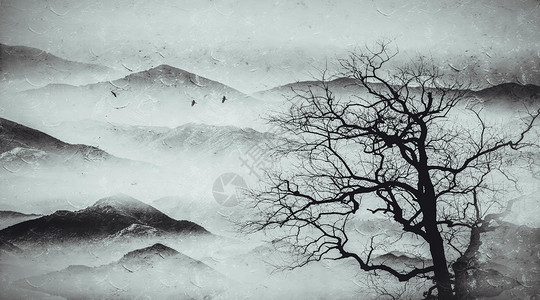 高清图片意境黑白山水高清图片抽象水墨装饰画意境山水画高清图片抽象