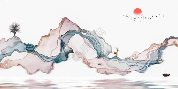 抽象水墨线条装饰画意境山水画背景图片