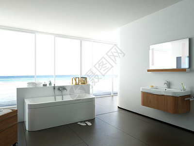 视图的宽敞典雅的浴室一间公寓里3d渲染图片