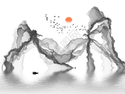 大气山水画中式电视背景墙高清图片抽象水墨线条装饰画意境山水画背景