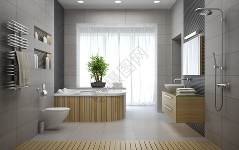 内部的现代设计浴室3d渲染图片