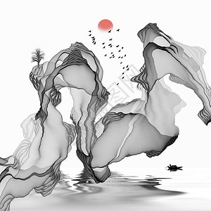 古风线条现代新中式矢量山水画高清图片山水云高清图片水墨山水画背景