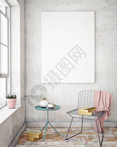 小样在时髦室内背景斯堪的纳维亚风格3d渲染的海报帧图片