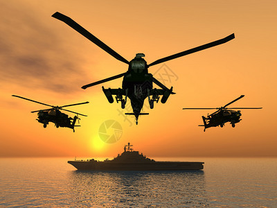 阿帕奇直升机和一艘航母图片