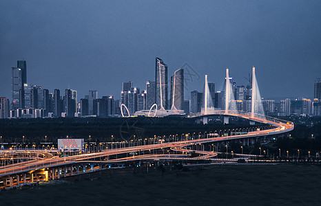 南京河西CBD商贸区南京眼与长江五桥夜景高清图片