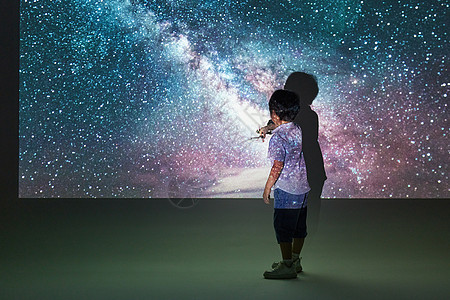投影飞机素材学习宇宙星河知识的小男孩背景