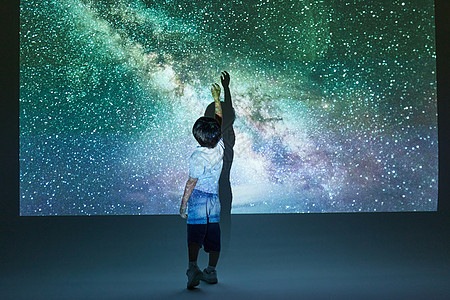 投影飞机素材学习宇宙星河知识的男孩背景