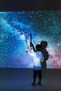 投影飞机素材学习宇宙星河知识的小男孩背景