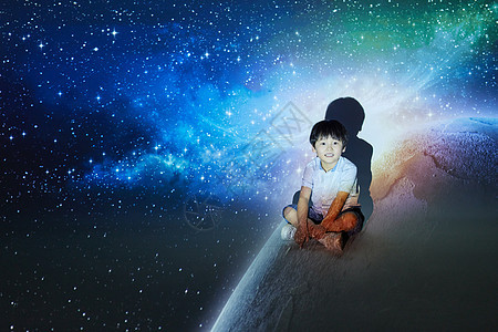 可爱小男孩体验宇宙星河图片