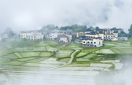 迷雾里的田园小镇图片