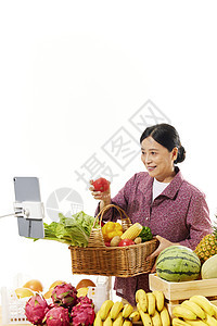 中年女性菜农网络直播售卖有机西红柿图片