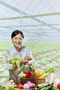 中年女性电商直播售卖蔬菜背景图片