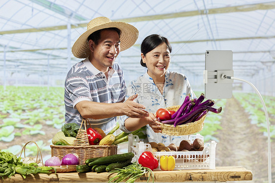 菜农夫妻网络直播售卖蔬菜图片