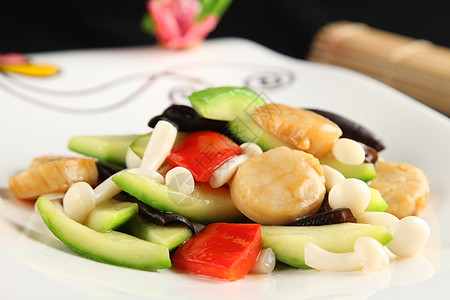 菌菇炒元贝健康食物广式汤高清图片