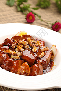 中式餐具章鱼红烧肉背景