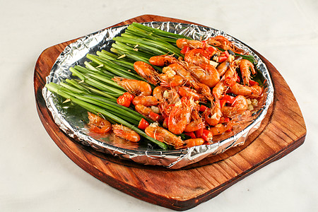 铁板韭菜烤虾图片
