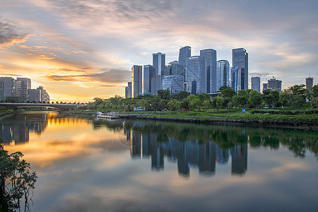 深圳南山前海自贸区桂湾公园城市落日风光背景