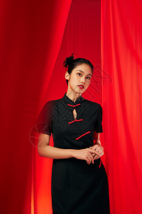 中国风红纱国潮美女形象背景图片