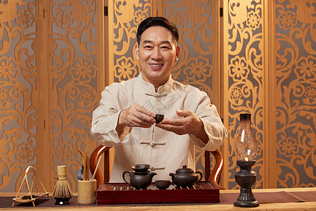 中老年男茶艺师图片素材
