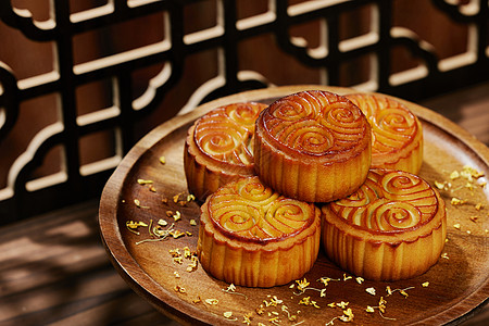 中秋节国庆美味的传统中秋节月饼背景