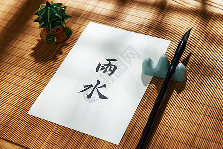 毛笔书法古风传统节气雨水书法背景