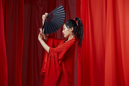 舞蹈 红色,手拿扇子跳舞的女子背景