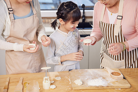 妈妈厨房小女孩中秋节学习制作月饼背景