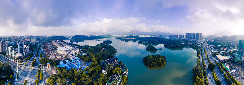 航拍广东肇庆七星岩5A景区城市湖泊山水自然风光摄影图图片