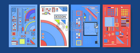 抽象的彩色拼贴海报设计模板凉爽的几何和回溯的背图片