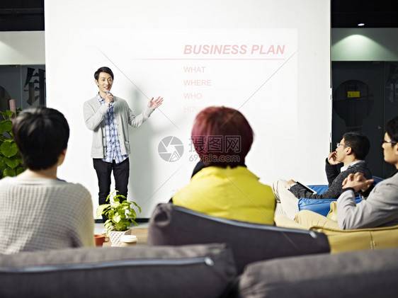年轻企业家提出新项目的商业计划单图片