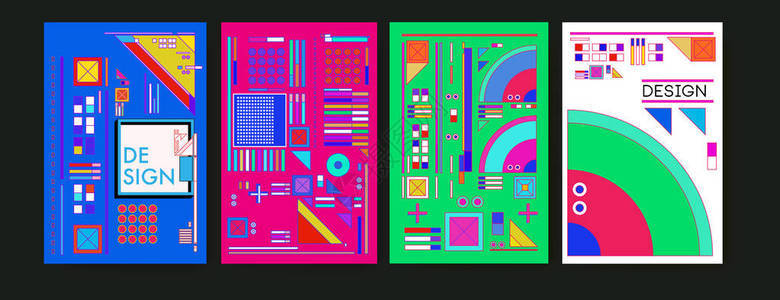 抽象的彩色拼贴海报设计模板凉爽的几何和回溯的背图片