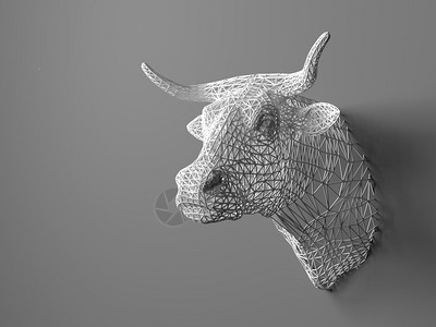 头牛人造公牛头挂在墙上公牛的多边形头来自三维网格的奶牛墙上的艺术品体积模插画