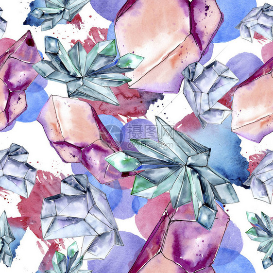 五颜六色的钻石岩首饰矿物无缝背景图案织物壁纸打印纹理几何石英多边形水晶石马赛克形插画图片下载 正版插画 摄图网