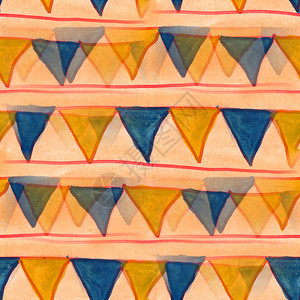 无缝橙色蓝水彩手工背景壁纸三角形图片