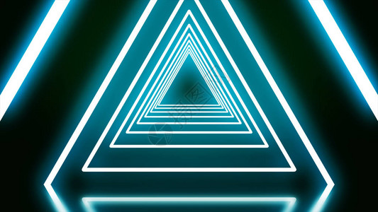 黑色背景上的霓虹灯三角形隧道抽象的霓虹三角形一图片