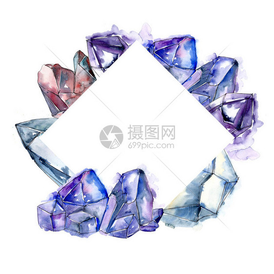 蓝钻石岩首饰矿物框架边框装饰广场几何石英多元晶体石块混凝土形图片