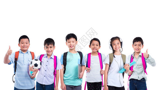 一群快乐的亚洲学生站在白图片