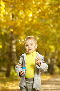 快乐的孩子在秋天在公园玩耍图片