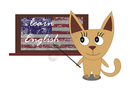 卡通猫咪指着黑板教学英文背景图片
