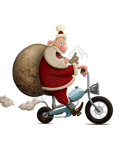 圣诞老人用摩托车送礼图片