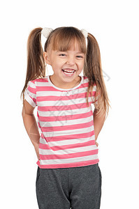白背景的快乐小女孩的肖像图片