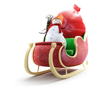 桑塔雪橇和圣诞老人的沙包白色背背景图片
