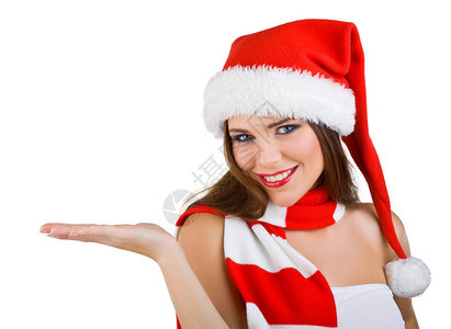 一位身着圣诞秀的美女在开放的棕榈上露了脸与图片