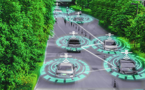 用于智能自动驾驶的未来智能汽车天才人工智能系统AI带GPS信号的驾驶控制和跟踪概念概念未来车背景图片