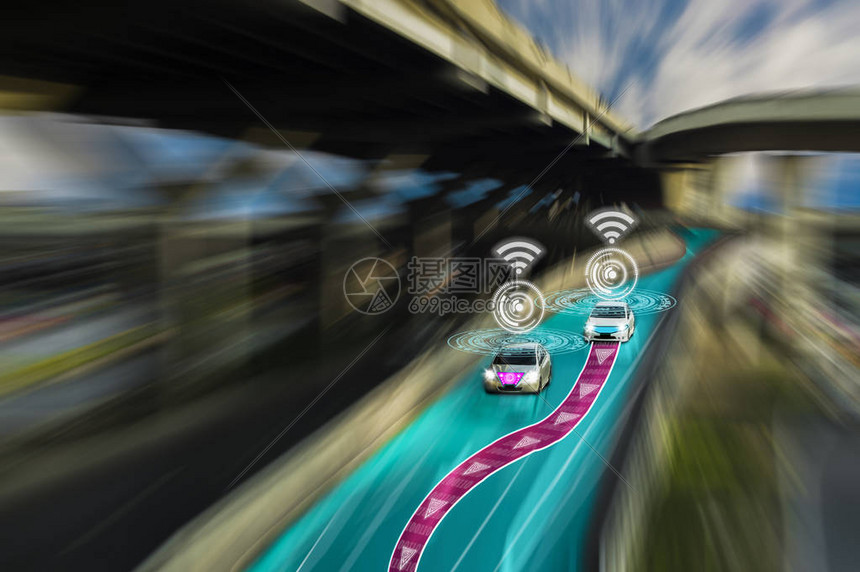 智能自动驾驶汽车的未来天才之路系统检测物体改变错误车道汽车概念未来汽车安全事故减少高图片