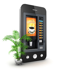 3d咖啡机智能手机孤立的白色背图片