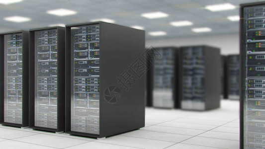 交换网络数据和连接的3D服务器室中心图片