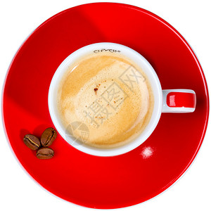 一杯孤立在白色上的咖啡的顶视图图片