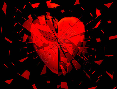 一颗红心在黑色背景上破碎成片图片